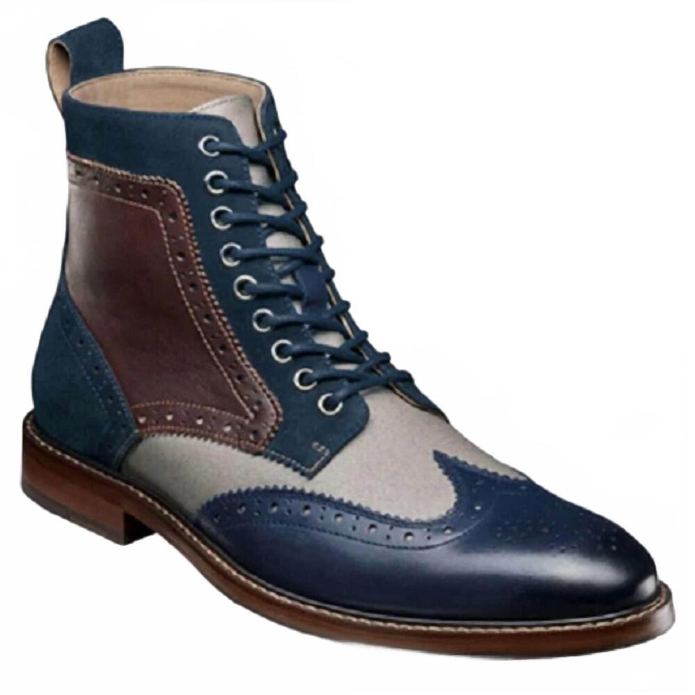 NEW STACY ADAMS men's finnegan wingtip boot in navy multi